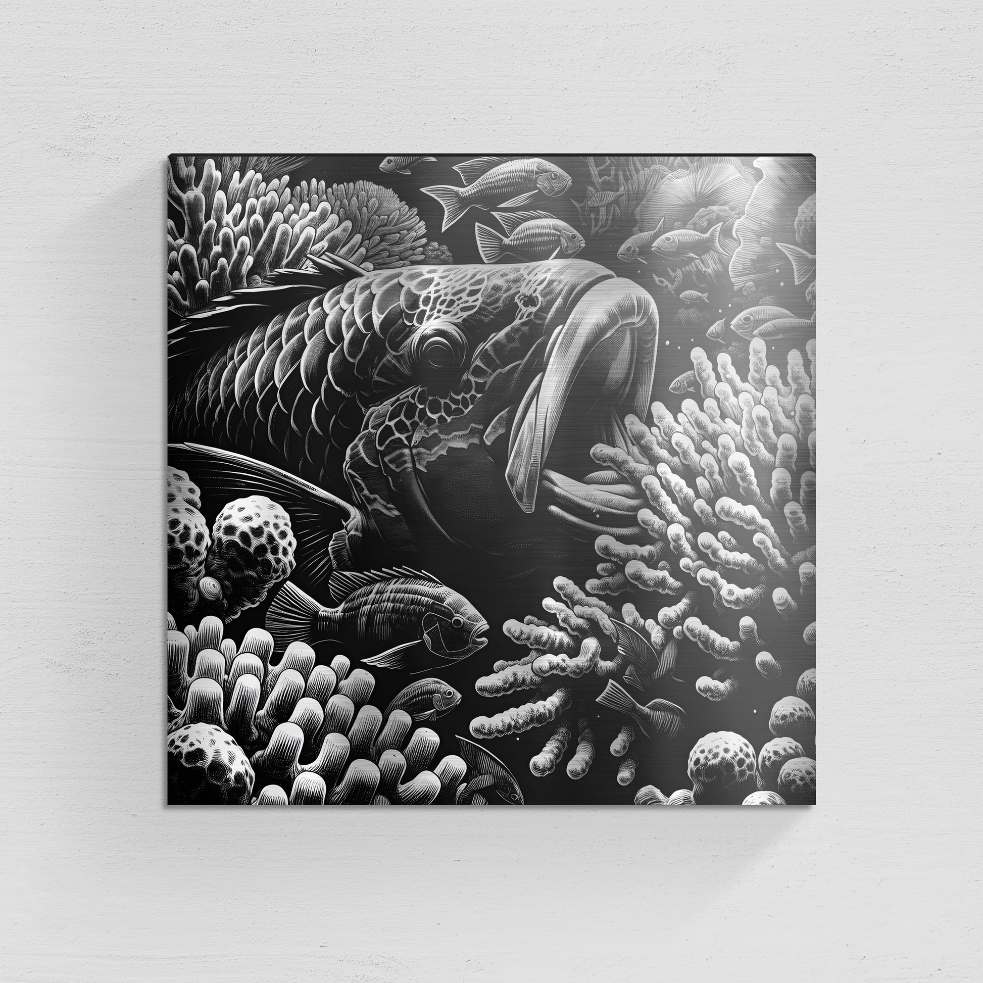 Wanddecoratie aluminium wandpaneel met design van vis en koraal